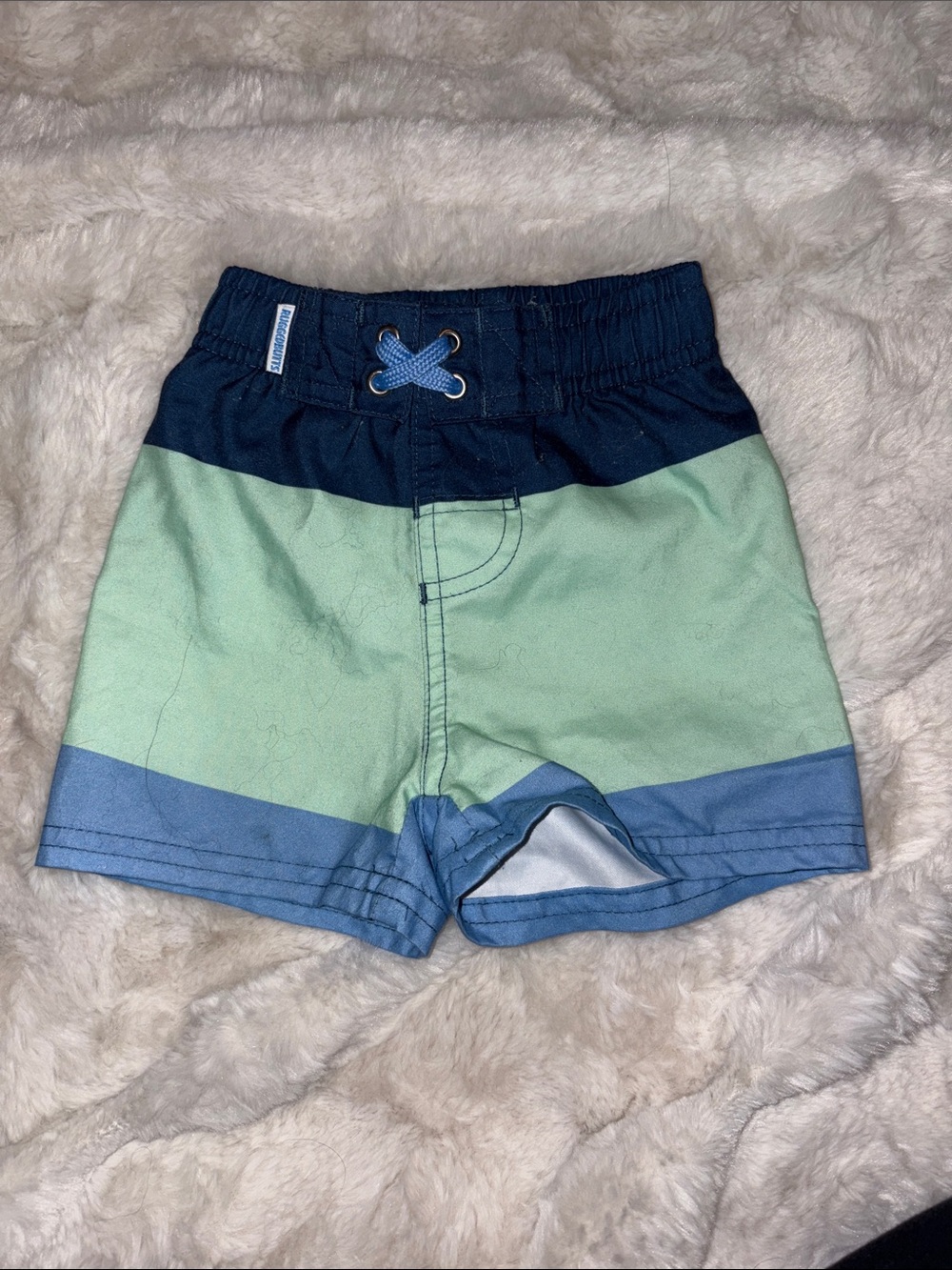 Kids Colorblock Swim Shorts - Navy, Mint & Light Blue